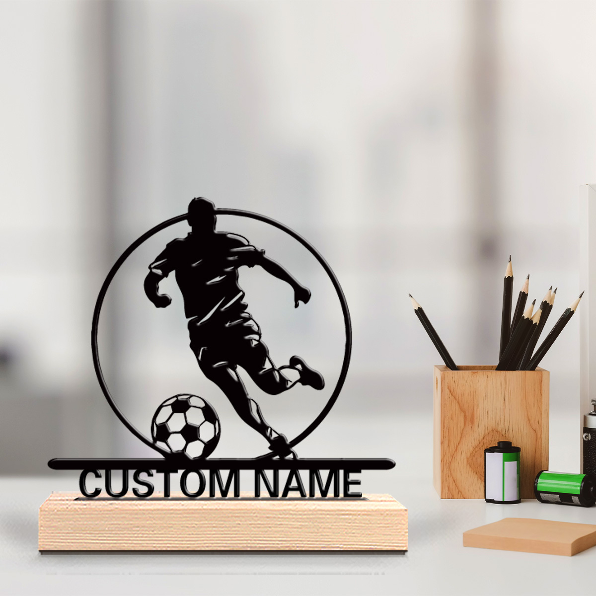 Industrial Laser Marker - İsme Özel Metal Futbolcu Heykeli, Ahşap